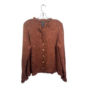 Babette Balinger Womens Cardigan Size 1X Rust Button Fringe Boho Neutral